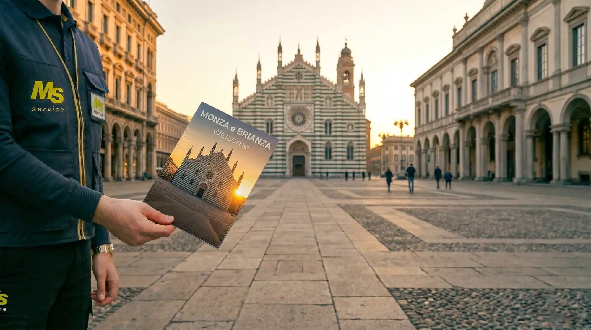 Operatore MS Service distribuisce volantini a Monza con geolocalizzazione GPS certificata